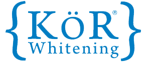 The image is a logo with text that reads KOR WHITENING in capital letters, accompanied by an emblem resembling a stylized letter K with a design element above it.