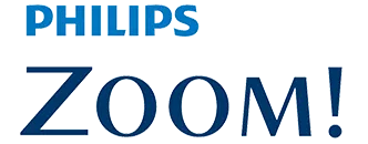 The image features a logo with the text PHILIPS ZOOM prominently displayed, accompanied by an exclamation mark, suggesting a connection to the Philips brand and possibly indicating a feature related to zooming in a digital context.